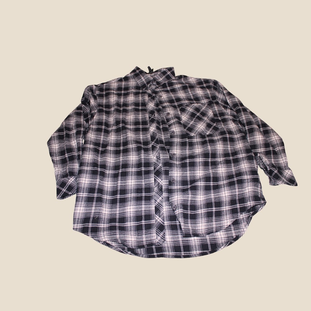 Wild Fable Black White Plaid Flannel Button Down Shirt Mens Medium Long Sleeve